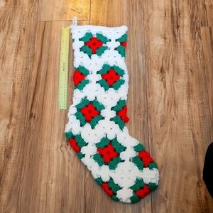 𝅺grandma crochet squares Christmas Stocking vintage